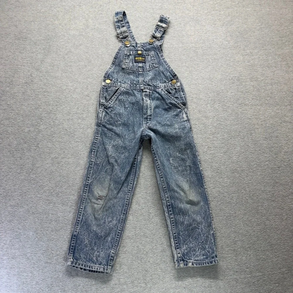 Vintage OshKosh Bgosh Vestbak Acid Wash Denim Overalls Boys 5 Made in USA